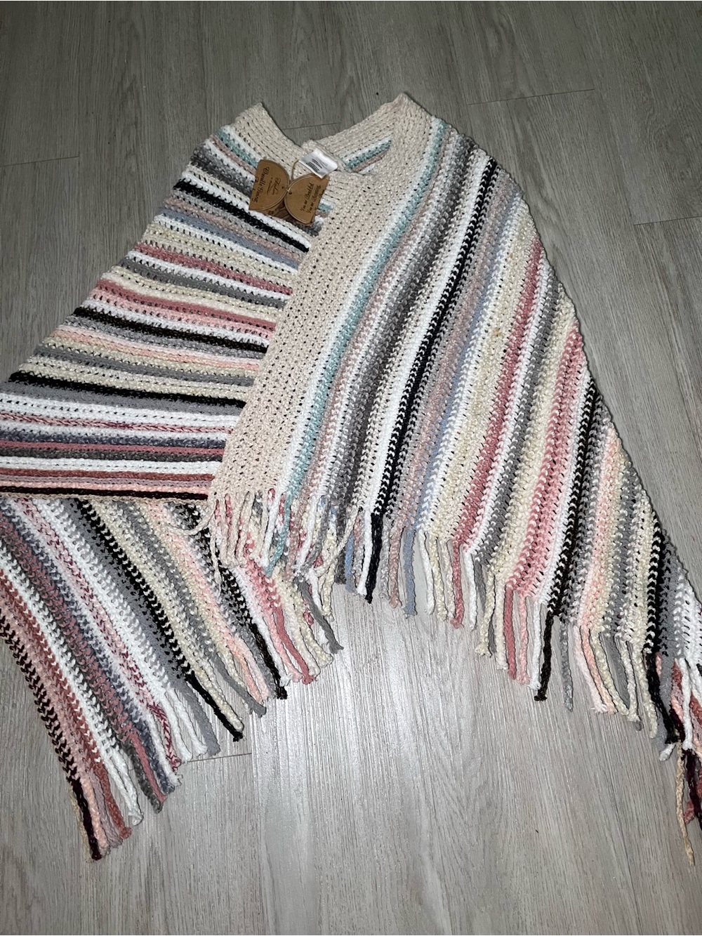 NWT Open Knit Crotchet Cream Sunset Poncho One Size
